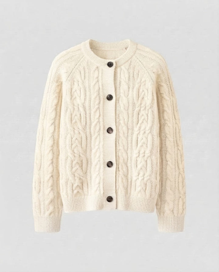 Damen Boxy-Zopfstrick-Cardigan mit Raglanärmeln und angoraähnlicher Haptik Drune