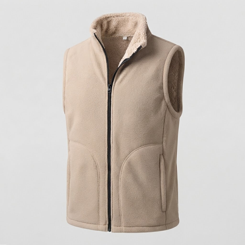 Herren Warme Thermo-Fleeceweste mit Sherpa-Innenfutter, Stehkragen und verdeckten Eingrifftaschen Drune
