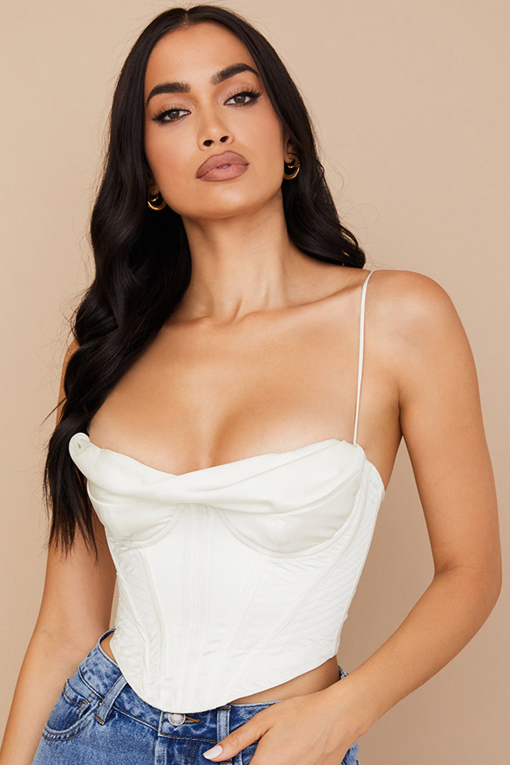 Drune | Ivory Satin Drapiertes Korsett