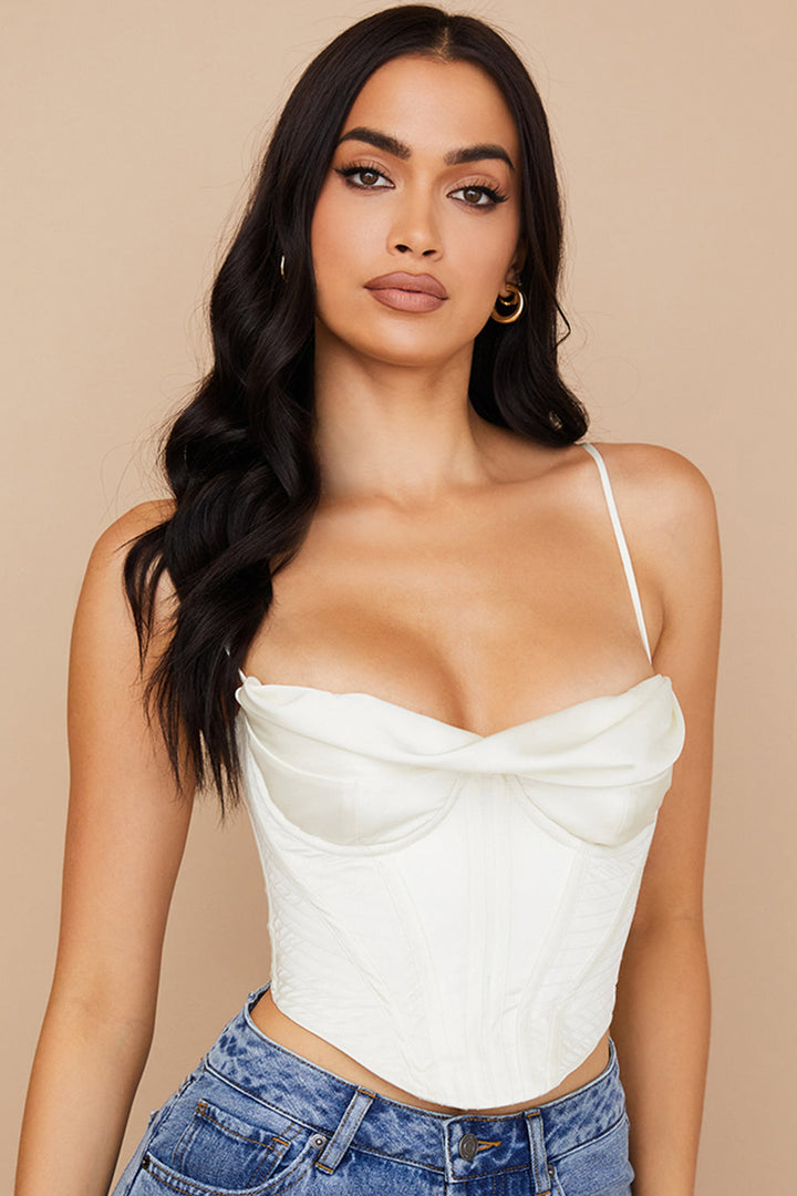 Drune | Ivory Satin Drapiertes Korsett