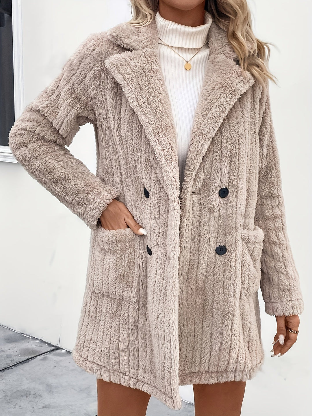 Drune | Geknöpft Teddy-Mantel - Weicher Plüschstoff - Mittellang - Lässiger Winterstil