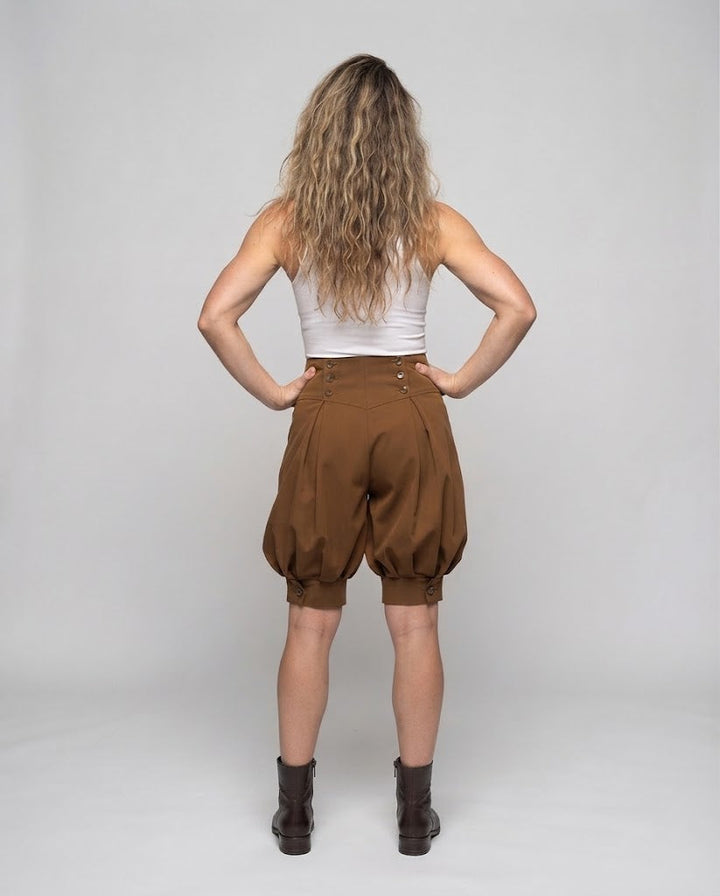 Damen elegante Ballon-Shorts mit Doppelknopfdetails Drune