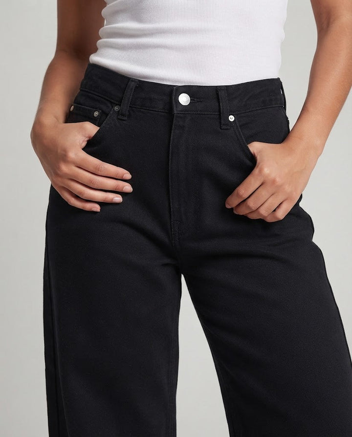 Damen Extraweite Baumwoll-Twill-Baggy-Hose mit hohem Bund und Clean-Look Drune