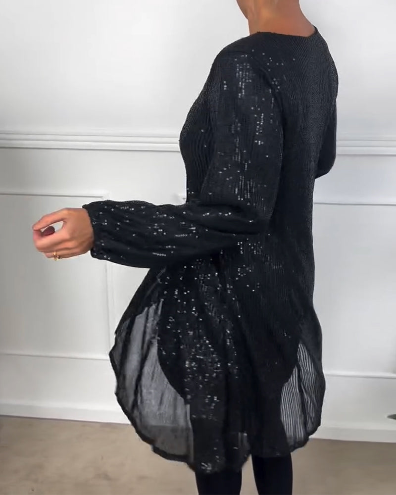 Drune | Elegante Laterne Ärmel Pailletten A-Linie
