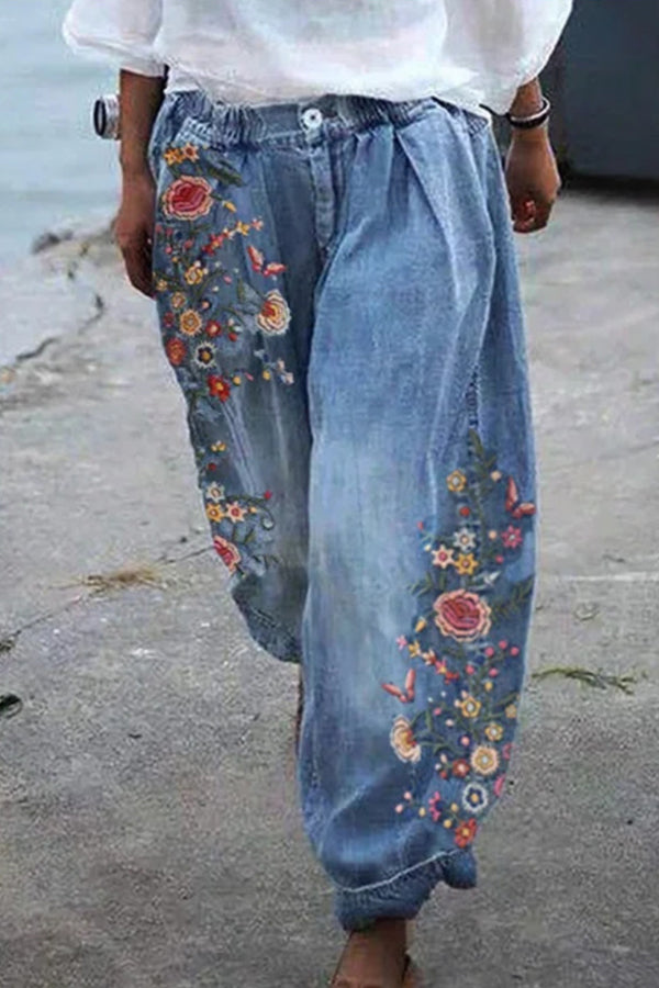 Drune | Bohemian Floral Gedruckte Übergroße Harem-Hose