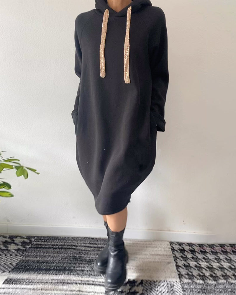Drune | Lässiges Einfarbiges Kleid mit Kapuze