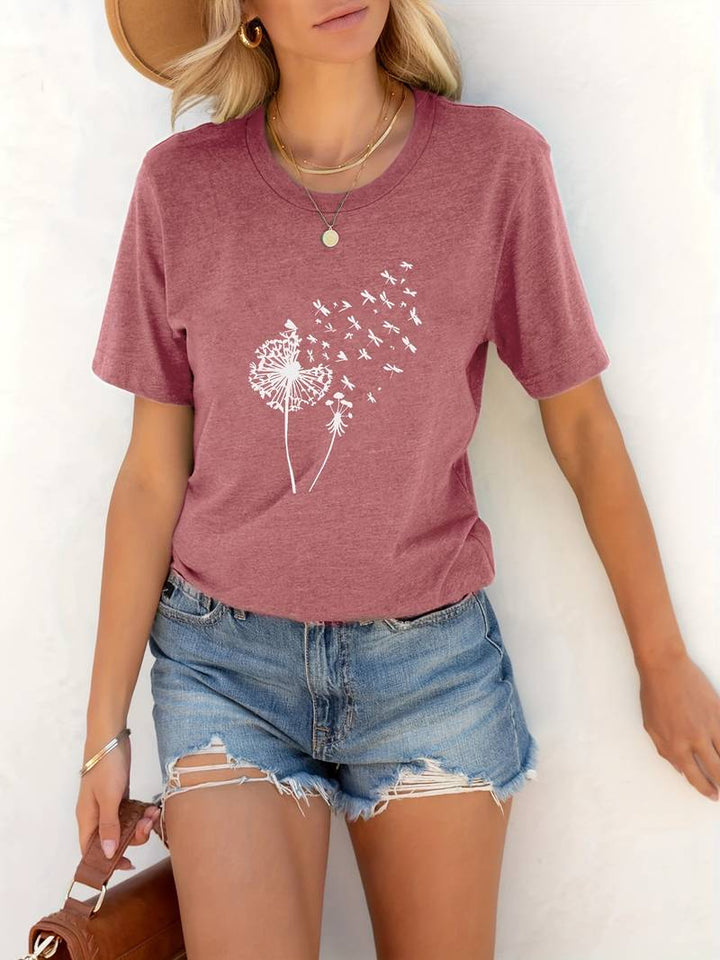 Drune | T-Shirt mit Löwenzahn-Print und Rundhalsausschnitt