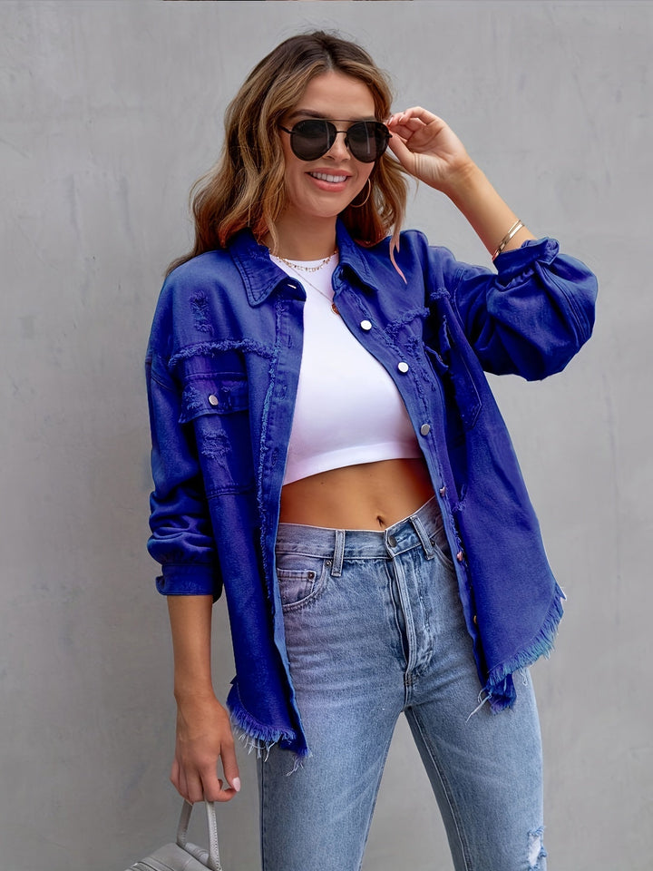 Drune | Denimjacke Boho Nicht Dehnbar, Einfarbig, Knopfverschluss