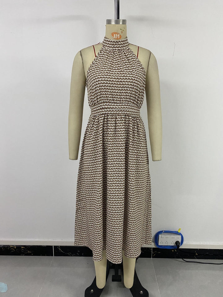 Drune | Retro-Kleid mit geometrischem Print und halbem Rollkragen