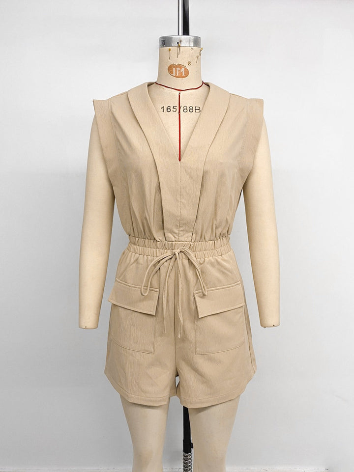 Drune | Kordelzug Tasche V-Ausschnitt einfarbig Jumpsuit Shorts