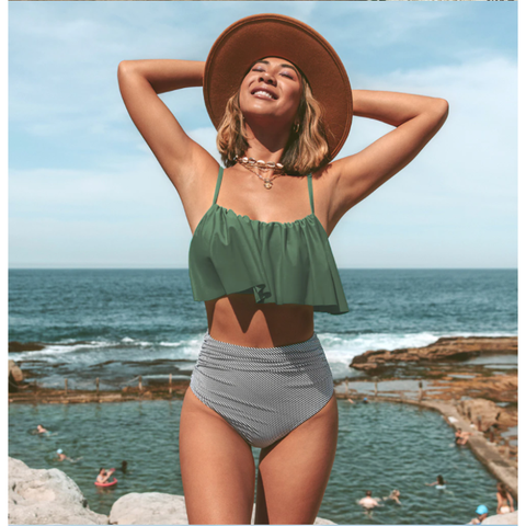 Drune | Bikini mit Raffung Top und Hohe Taille Bikini Unterteil