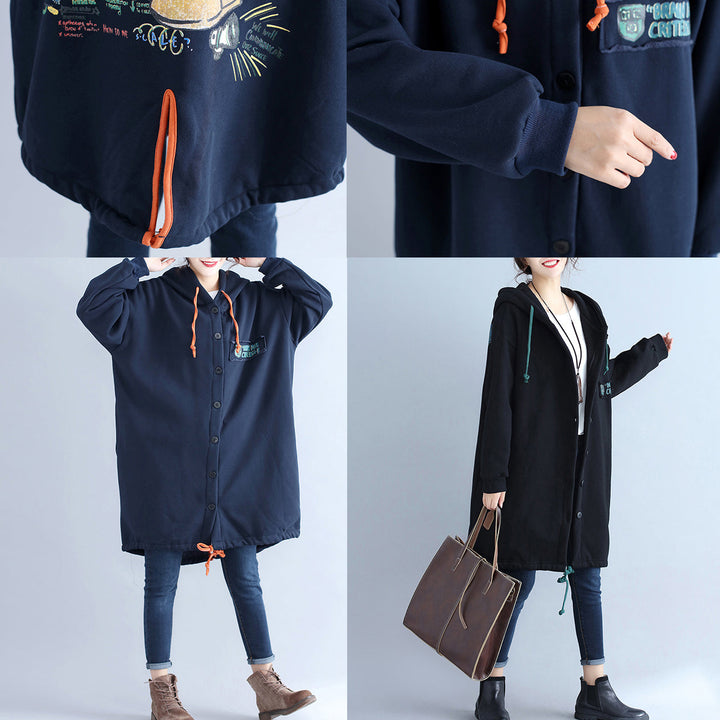 Drune | Fashion Rücken Prints Baumwolle Trenchcoats Übergrößen Kapuzen Winter Outfits