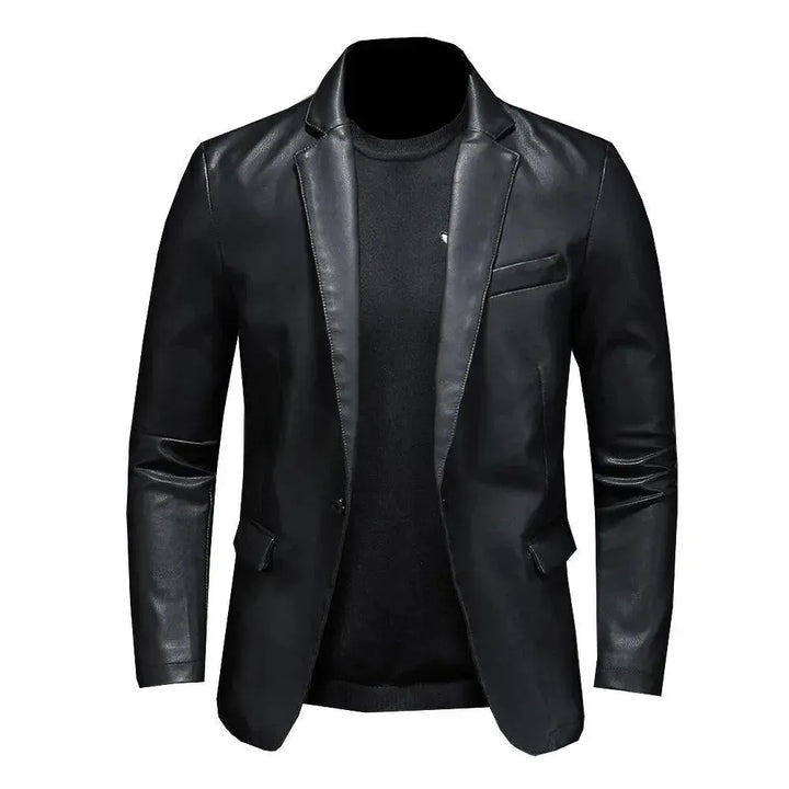 Drune | Schwarze PU-Leder Blazer für Herren
