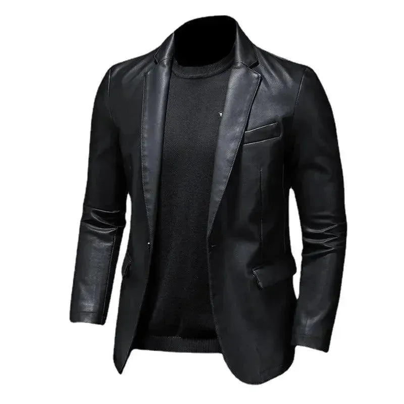 Drune | Schwarze PU-Leder Blazer für Herren