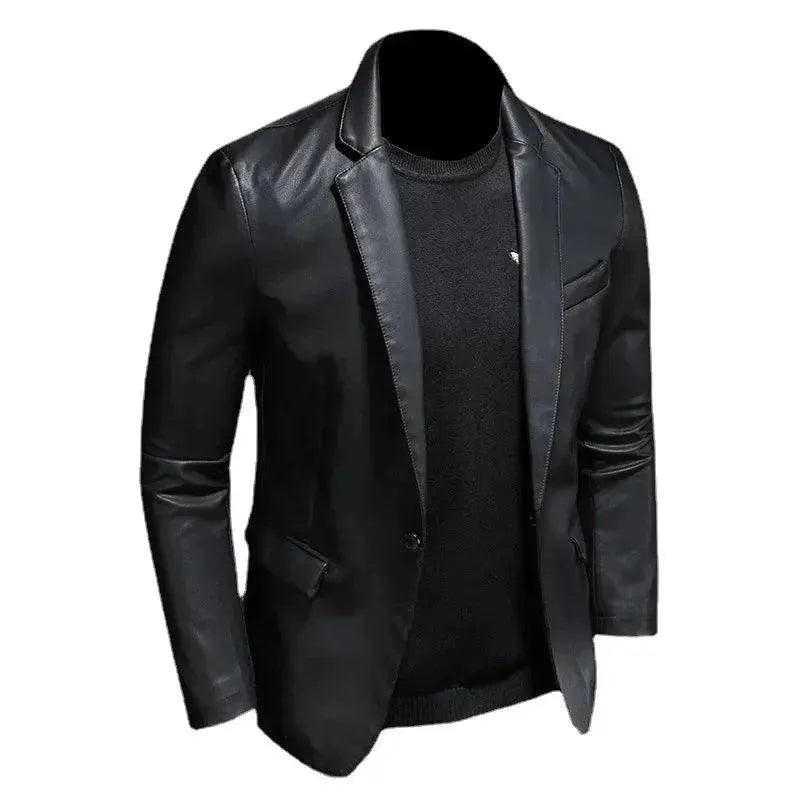 Drune | Schwarze PU-Leder Blazer für Herren