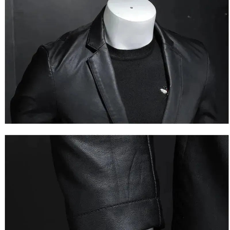 Drune | Schwarze PU-Leder Blazer für Herren