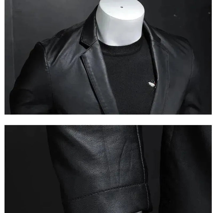 Drune | Schwarze PU-Leder Blazer für Herren