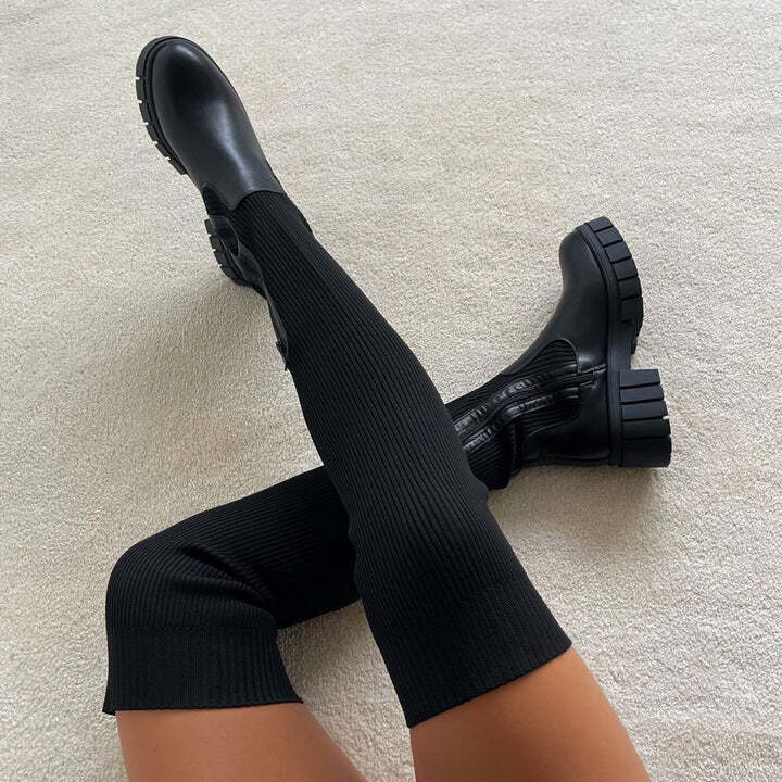Drune - Kniehoher Stretch-Stiefel