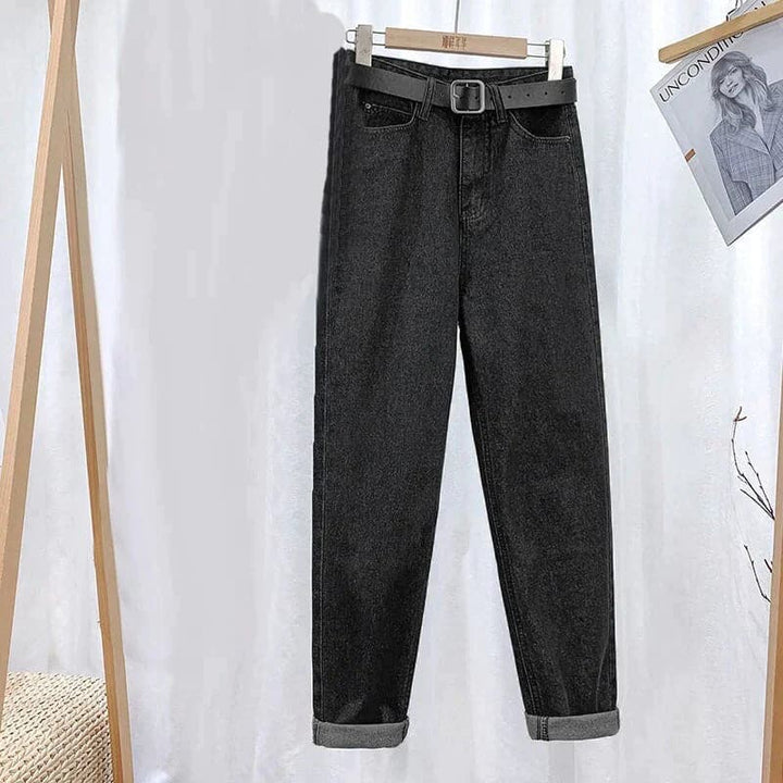 Drune | Jeans Hohe Taille Gerade Beinform Klassisches 5 Taschen Design Lässig Komfort