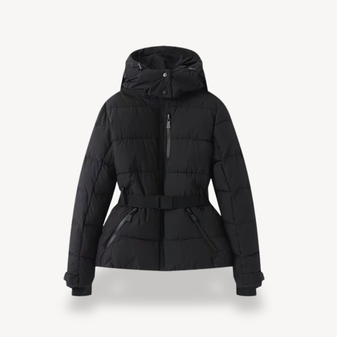 Drune | Damen Gepolsterte Daunenjacke mit Kapuze und Gürtel Gemütlicher Stil