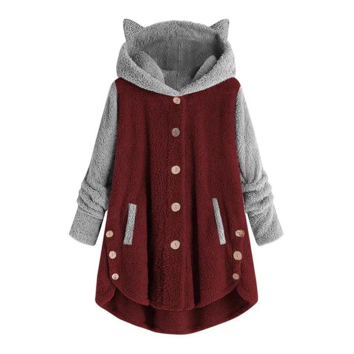 Drune | damen-fleece-sweatshirt mit katzenohren und abgesetzten armeln