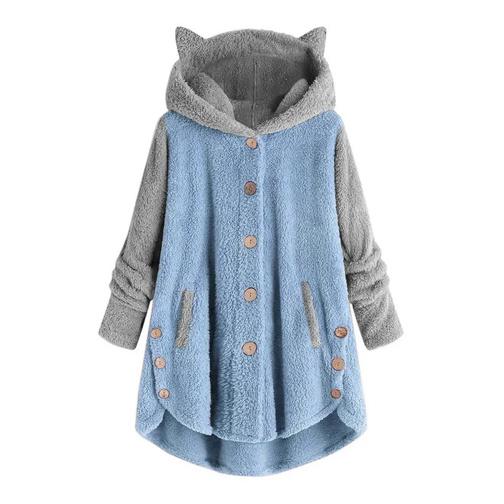 Drune | damen-fleece-sweatshirt mit katzenohren und abgesetzten armeln