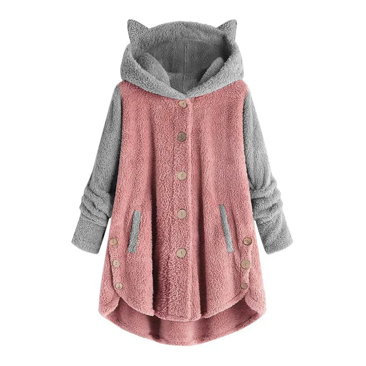 Drune | damen-fleece-sweatshirt mit katzenohren und abgesetzten armeln