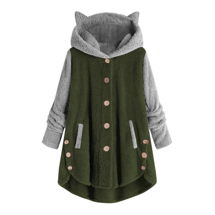 Drune | damen-fleece-sweatshirt mit katzenohren und abgesetzten armeln