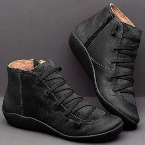 Drune | Stiefeletten Leder Schnürung mit Seitlichem Reißverschluss Passgenau Erhöhte Sohle