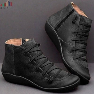 Drune | Stiefeletten Leder Schnürung mit Seitlichem Reißverschluss Passgenau Erhöhte Sohle