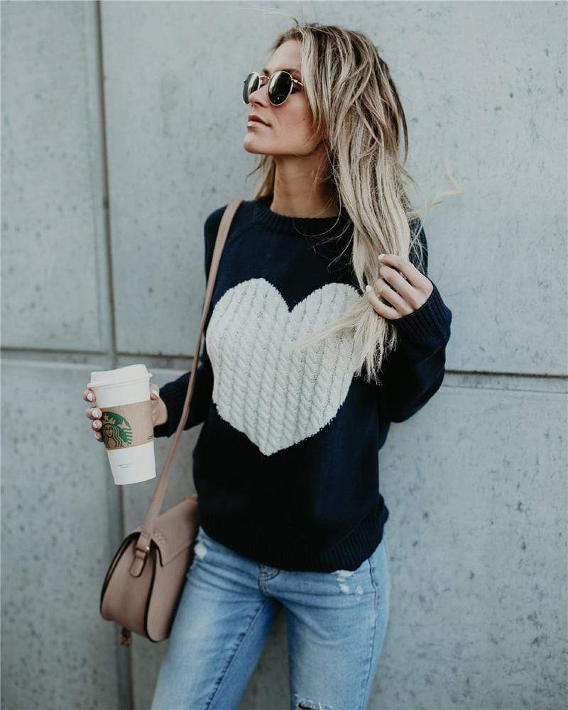 Drune | Herz Patchwork Pullover Strickdesign Lässiger Komfort