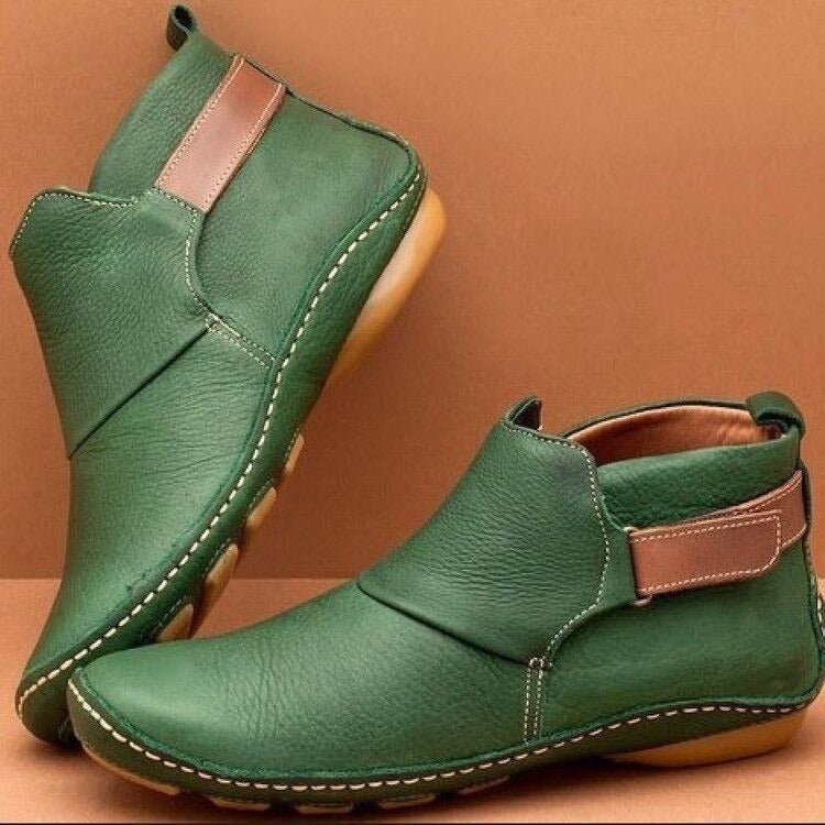 Drune | Flache Stiefeletten Leder Klettverschluss Knöchellang Bequeme Passform