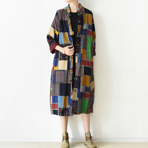 Drune | Mehrfarbiger Patchwork-Mantel Plus Size O-Ausschnitt Cardigans Drune | Batwing-Ärmel Lange Jacken