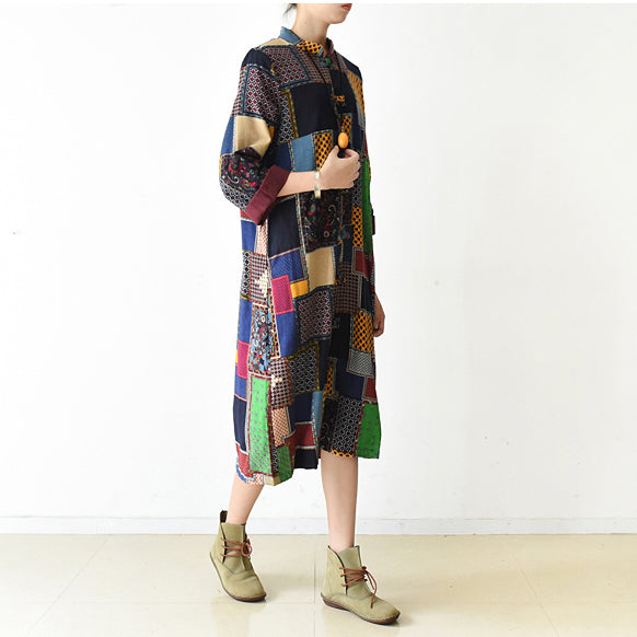 Drune | Mehrfarbiger Patchwork-Mantel Plus Size O-Ausschnitt Cardigans Drune | Batwing-Ärmel Lange Jacken