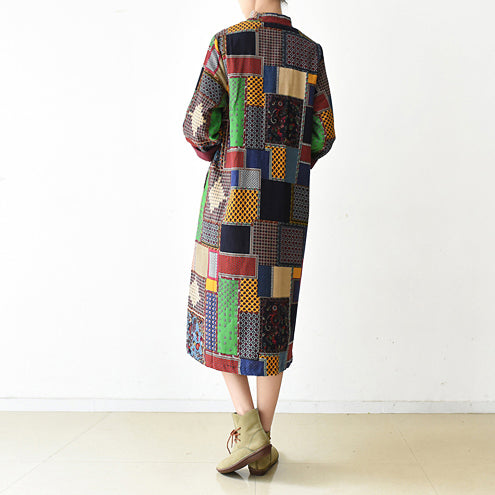 Drune | Mehrfarbiger Patchwork-Mantel Plus Size O-Ausschnitt Cardigans Drune | Batwing-Ärmel Lange Jacken