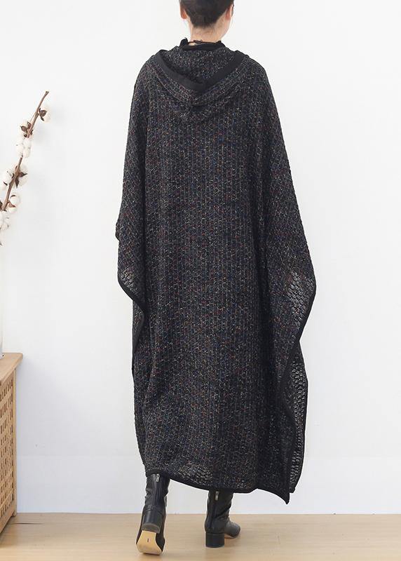 Drune | Plus-Size-Bekleidung langer Wintermantel Frauen schwarz mit Kapuze großer Saum Wollmäntel