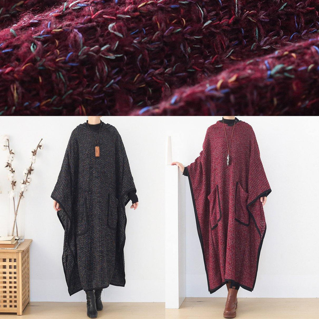 Drune | Plus-Size-Bekleidung langer Wintermantel Frauen schwarz mit Kapuze großer Saum Wollmäntel