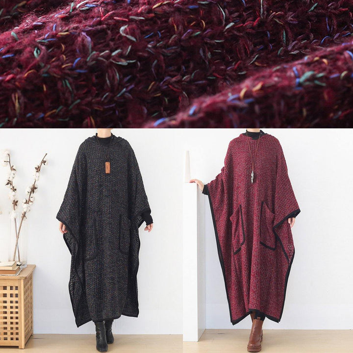 Drune | Plus-Size-Bekleidung langer Wintermantel Frauen schwarz mit Kapuze großer Saum Wollmäntel