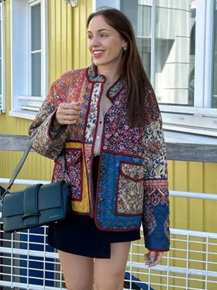 Drune | Mantel mit Blumendruck und Patchwork-Taschen