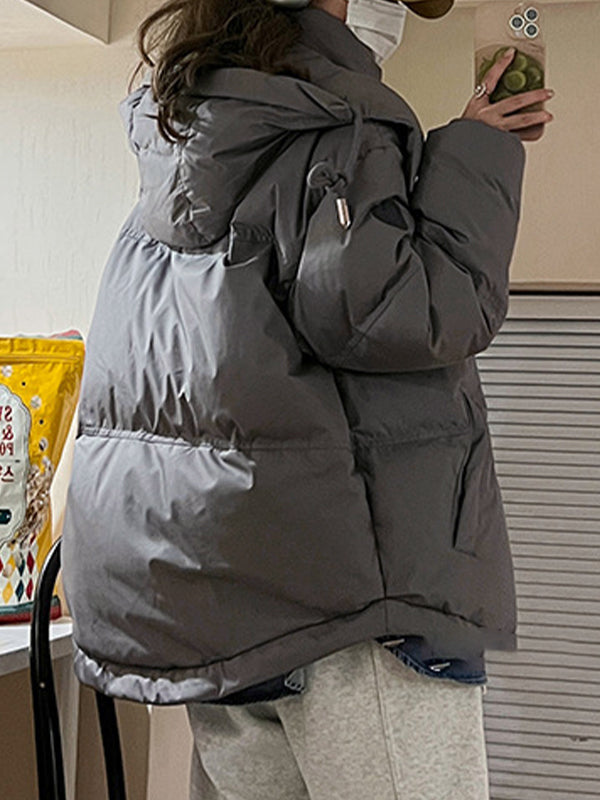 Drune | graue einfarbige Herz dekorierte Kapuzen-Pufferjacke
