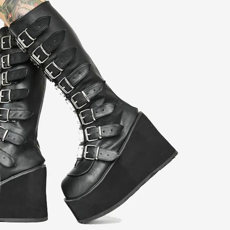 Drune | Zip Up Chunky High Heel Stiefel
