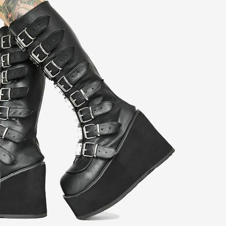 Drune | Zip Up Chunky High Heel Stiefel