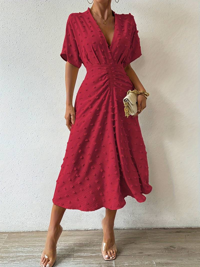 Drune | Swiss Dot Rüsch Midi Kleid