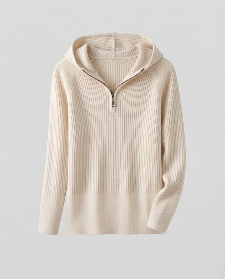 Damen Kaschmir-Optik Feinstrick-Pullover mit halbem Reißverschluss und feiner Rippenstruktur Drune