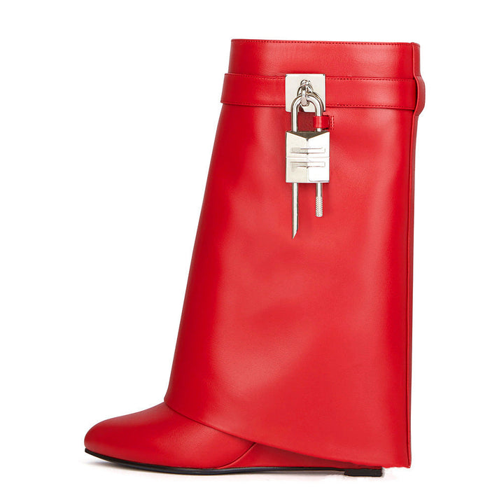 Drune | Damenmode Schräge Ferse Rundzehen Lederoberfläche Hoher Absatz Reißverschluss Kurze Stiefel