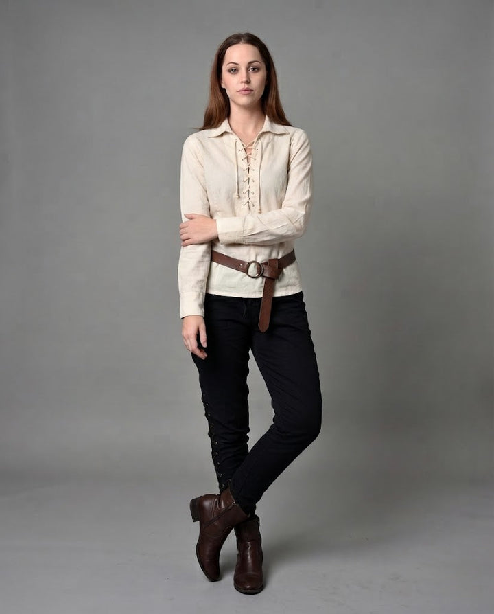 Damen Freizeit Langarmshirt mit Kordelzug Drune