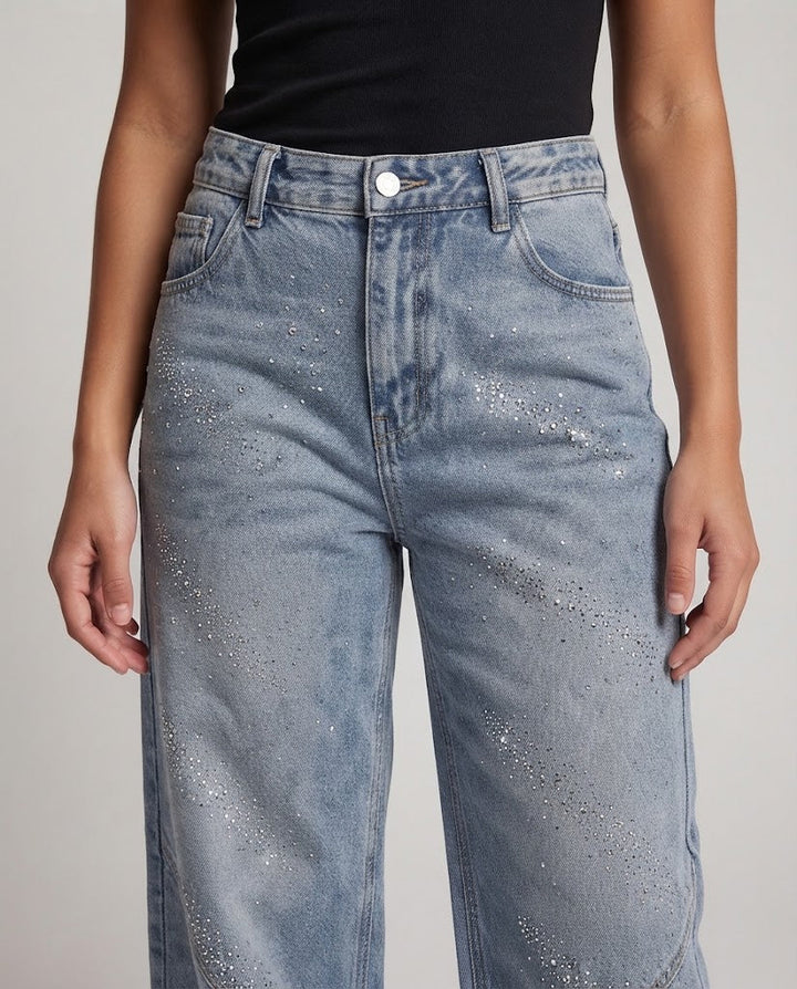 Damen Modische und weite Denim-Hose Drune