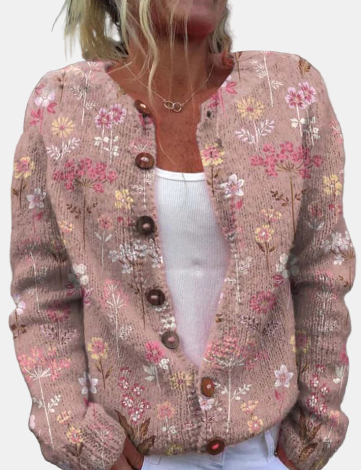 Drune | Eleganter Blumen Rosa Cardigan