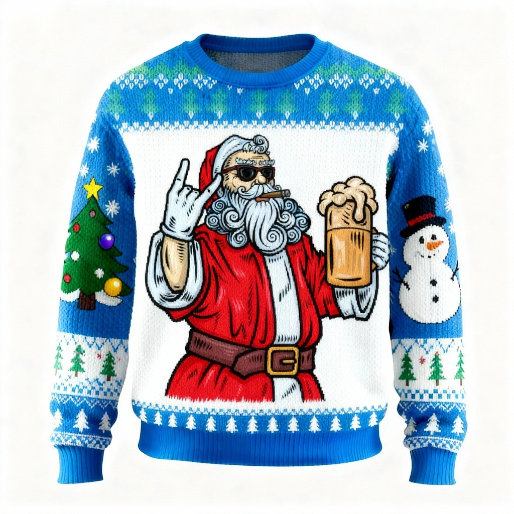 Drune | Festliche Lustige Santa Print Urlaub Pullover - Ultimatives Hässliches Weihnachts Party Look