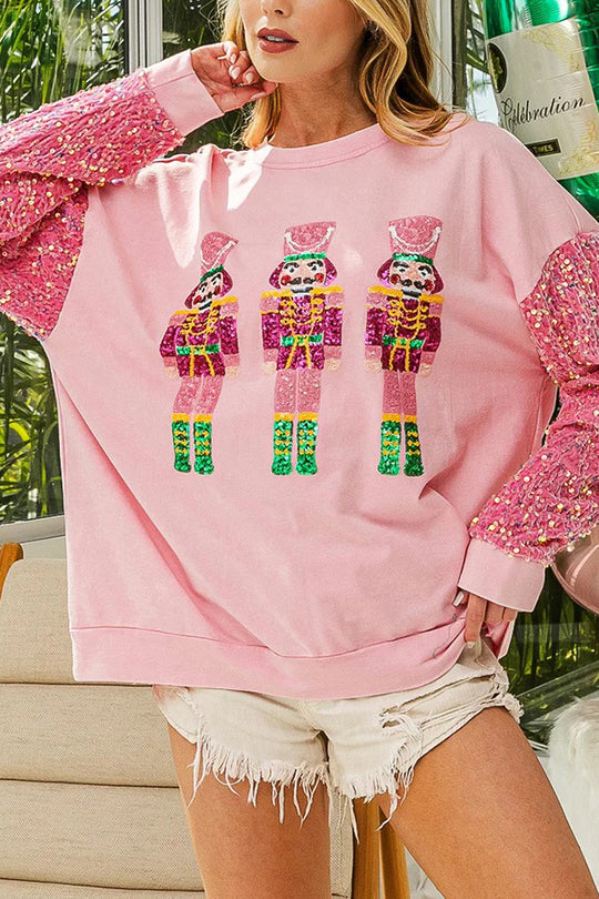 Drune | Weihnachten Lässig Locker Rundhals Pailletten Ärmel Sweatshirt